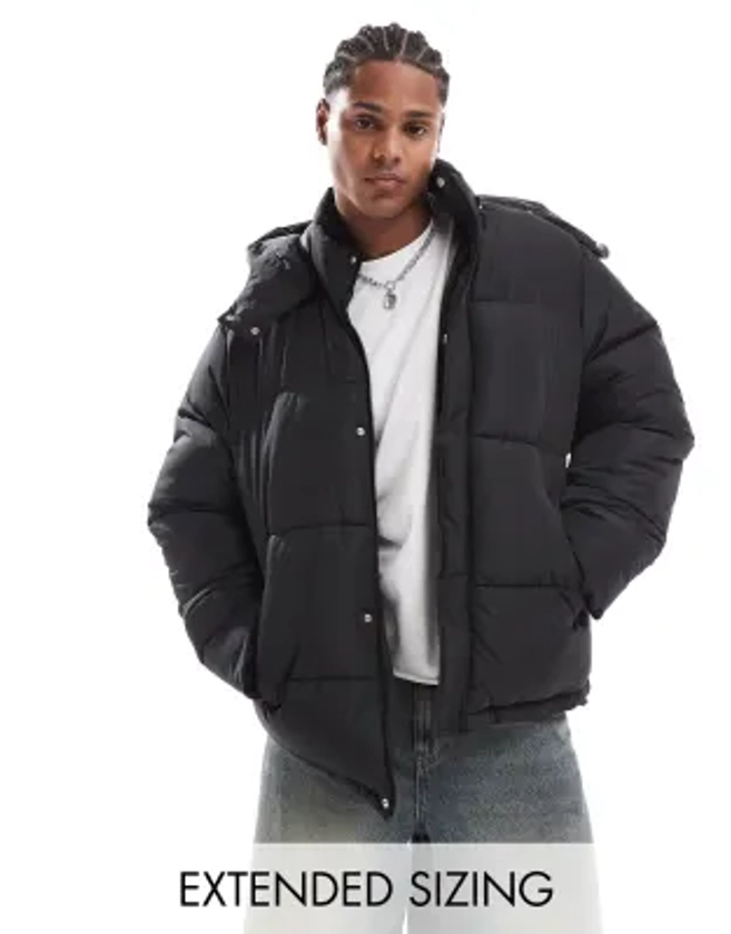 ASOS DESIGN puffer jacket with detachable hood in black