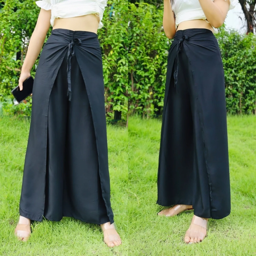 Solid Color Wrap Pants, Lightweight and Flowy Wrap Around Pants, Soft Fabric Palazzo Pants, Women's Boho Pants Front and Back Ties - Etsy UK
