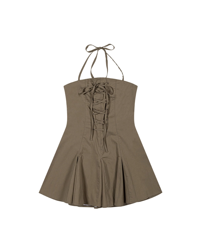 COTTON GRASS EYELET MINI DRESS, KHAKI - 포르타