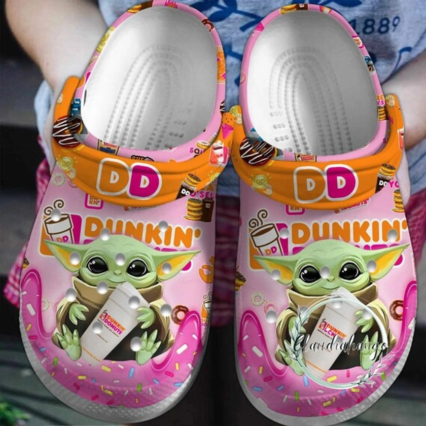 Baby Yoda Dunkin' Donuts Shoes, Dunkin' Donuts Lover Shoes, Dunkin Donuts Sandals, Dunkin Donuts Shoes, Dunkin Donuts Lover Gift