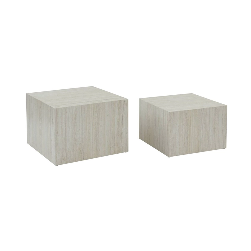 Lot de 2 tables basses gigognes carrées effet marbre PAROS