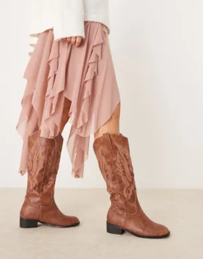 Glamorous western knee boots in brown | ASOS