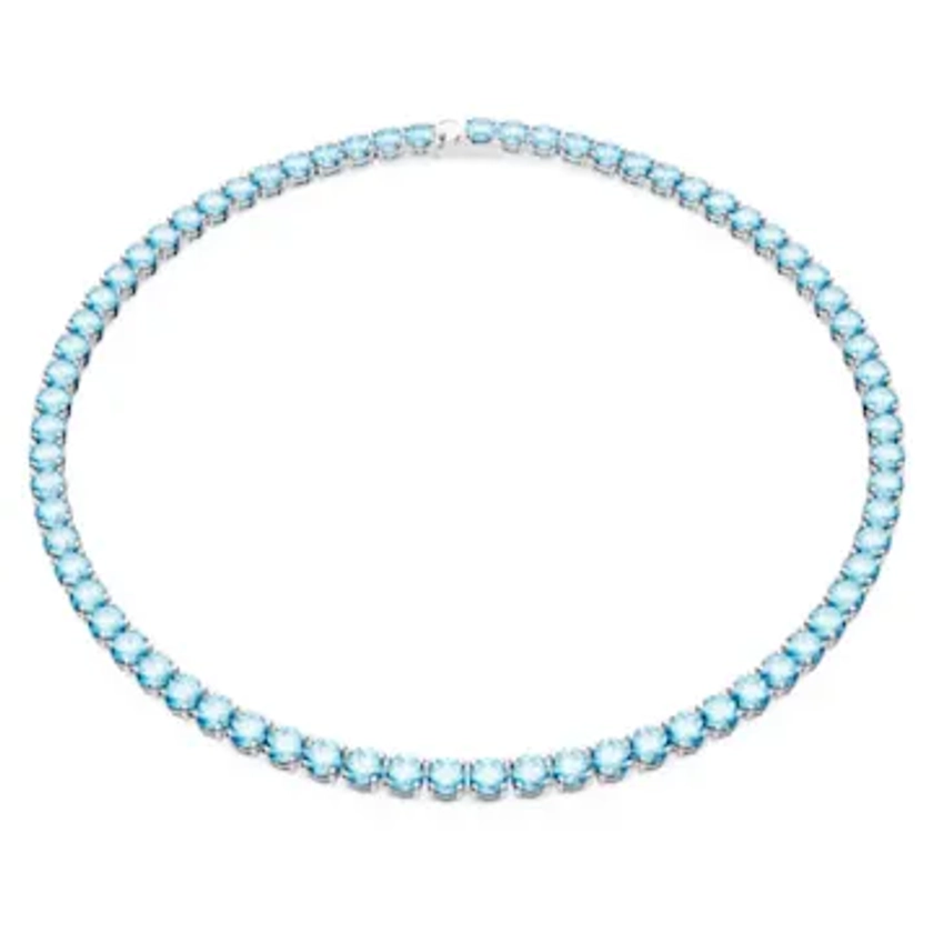 Matrix Tennis necklace, Round cut, Medium, Blue, Rhodium plated