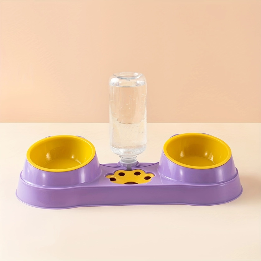 Cat Bowl, Pet Double Bowl With Automatic Water Feeder, Dog Bowl, Dog Food Basin, Pet Drinking * Supplies