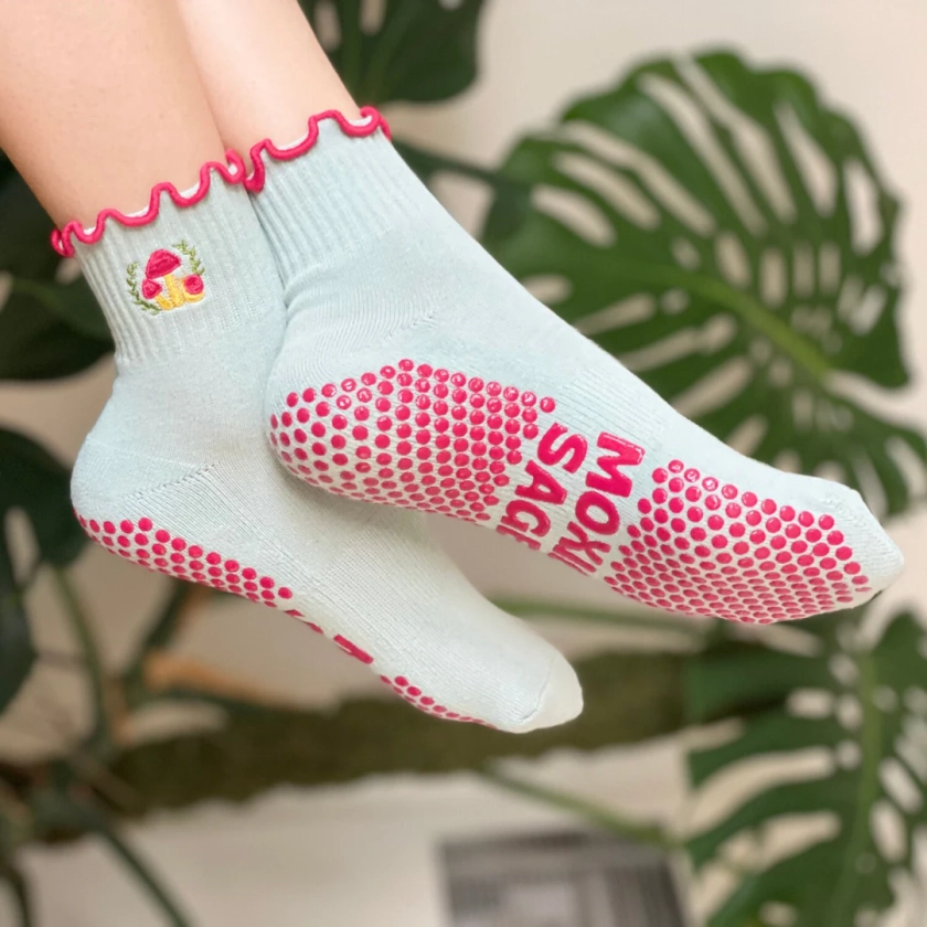 Pilates Grip Socks Shroom & Snails Embroidered Grippy Socks With Frills for Women Non-slip Socks for Yoga, Pilates, Lagree, and Barre - Etsy