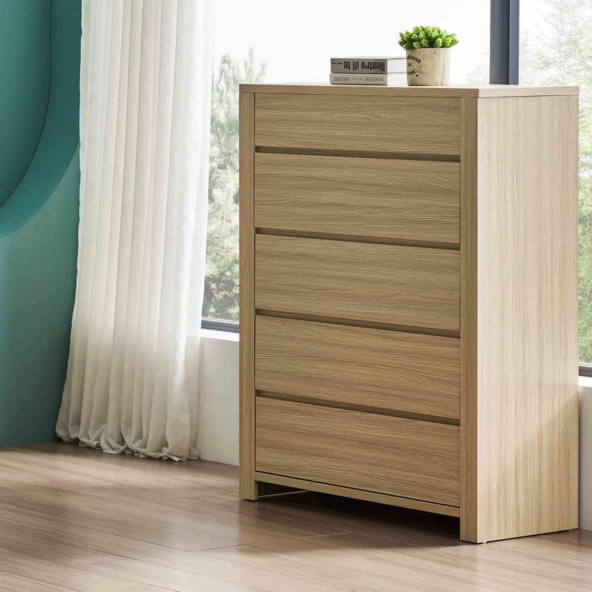 Lugano Tallboy (5 Drawer), Alpine Oak - Forty Winks