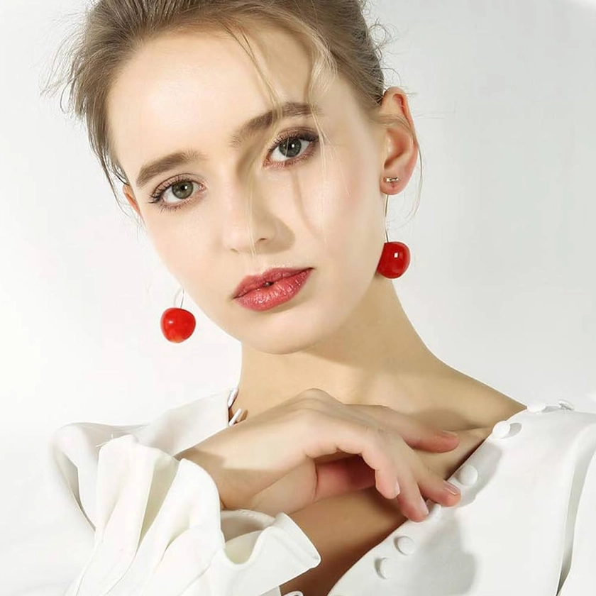 Goiern Lot de 2 paires de boucles d'oreilles cerises mignonnes 3D cerise pendantes pour femmes et filles : Amazon.fr: Mode