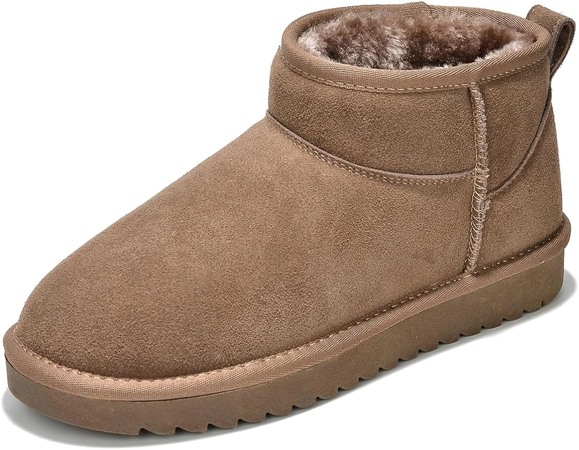 Ankle-High Snow Boots for Women - Genuine Suede Water Resistant Winter Boots with Memory Foam and Faux Fur Lining - Hippy