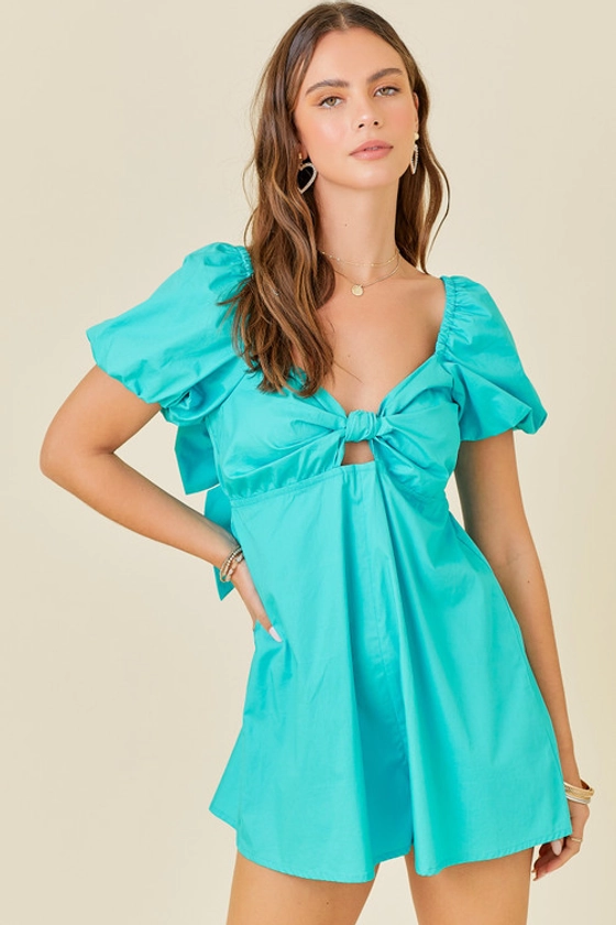 "Jackie" Bow Romper (Turquoise)