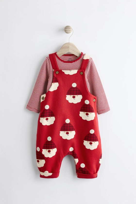 Red Santa Jersey Baby Dungarees And Bodysuit Set (0mths-2yrs)