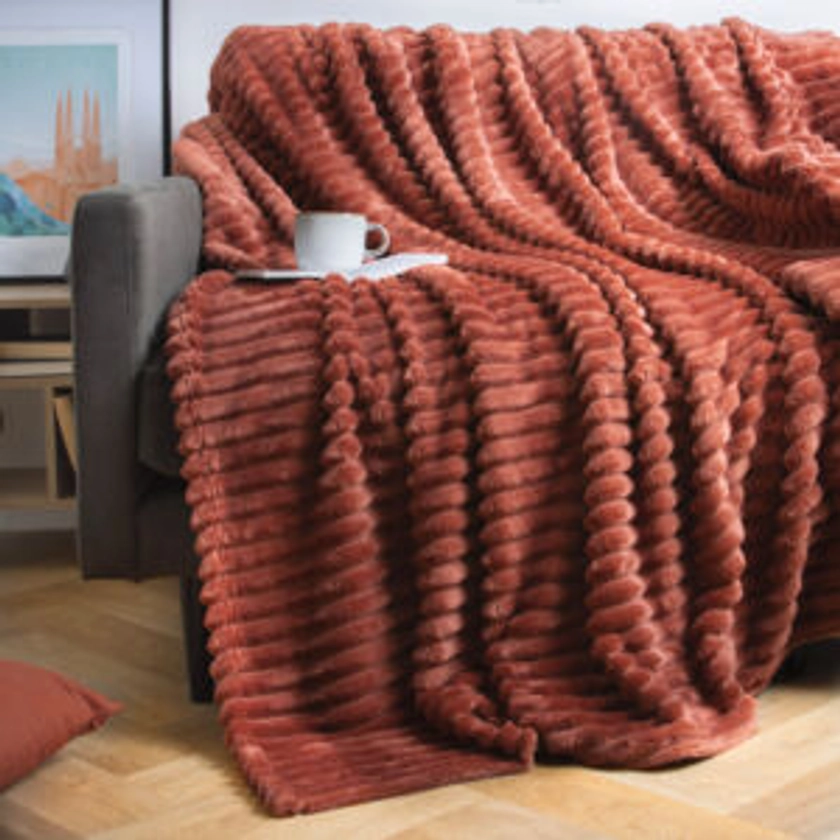 Plaid doux (180 x 220 cm) Dune Terracotta - Déco textile - Eminza