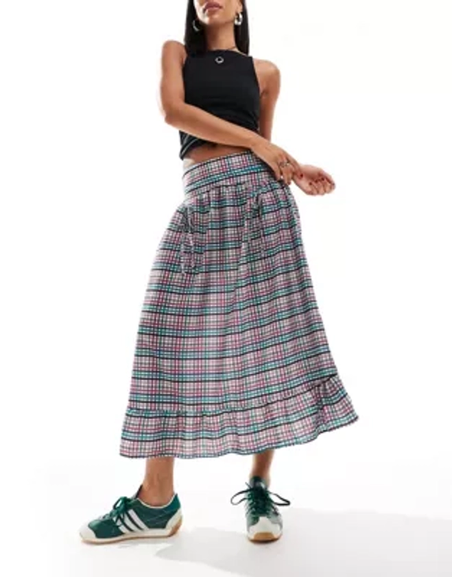 Reclaimed Vintage cowgirl midi skirt with drop waist in gingham