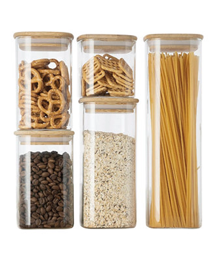Genicook 5 Pc Glass Food Storage Jars, Borosilicate Glass Canister Set with Bamboo - Macy's