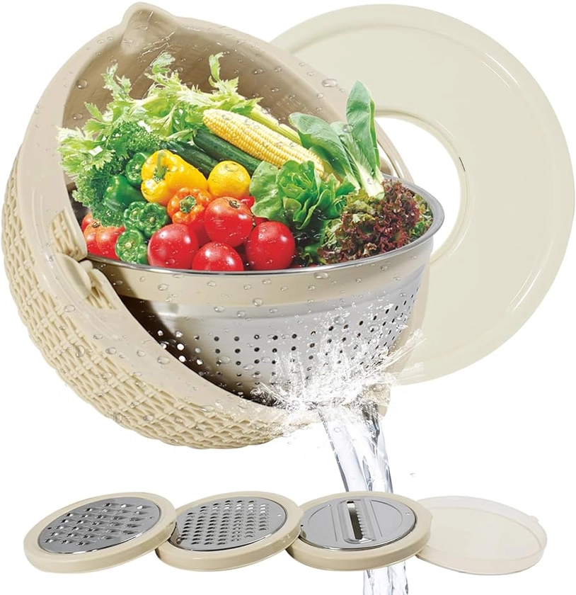 Amazon.com: JforSJizT 4-1 Colander with Mixing Bowl Set,2024 New Food Strainers and Colanders for Kitchen,Food, Pasta And Rice Strainer,Fruit and Veggie Washer,Salad Spinner,Apartment & Home Essentials - Beige: Home & Kitchen