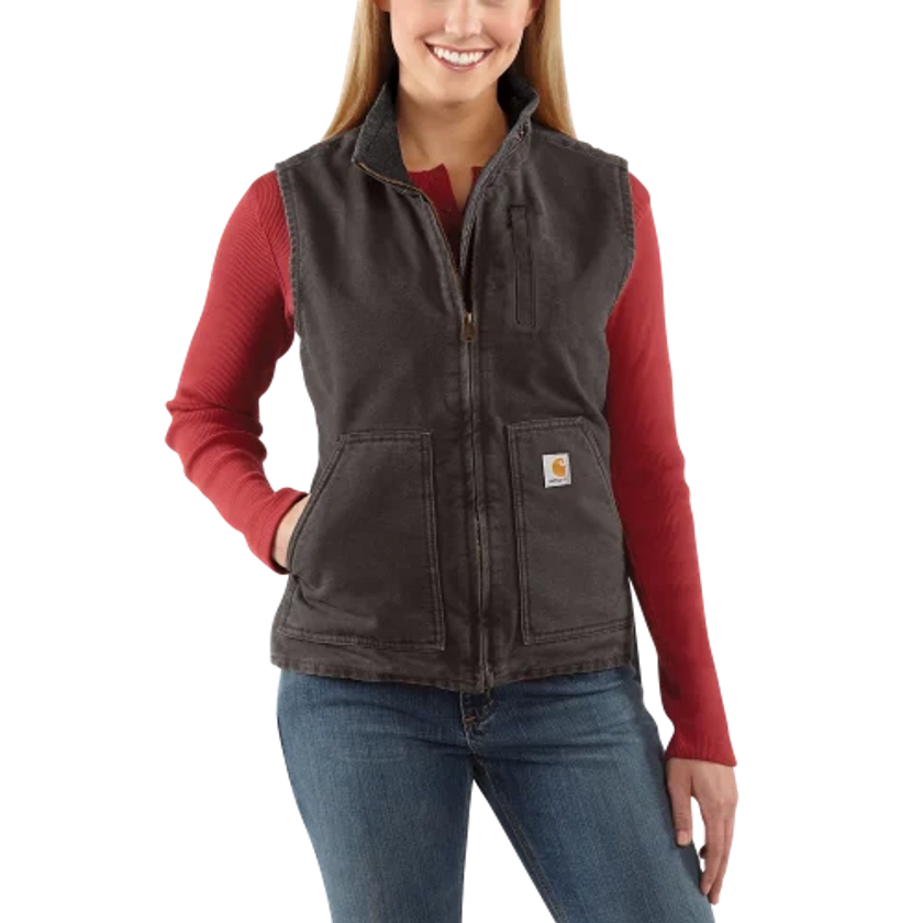 Carhartt Washed Duck Sherpa-Lined Mock-Neck Relaxed-Fit Vest for Ladies 