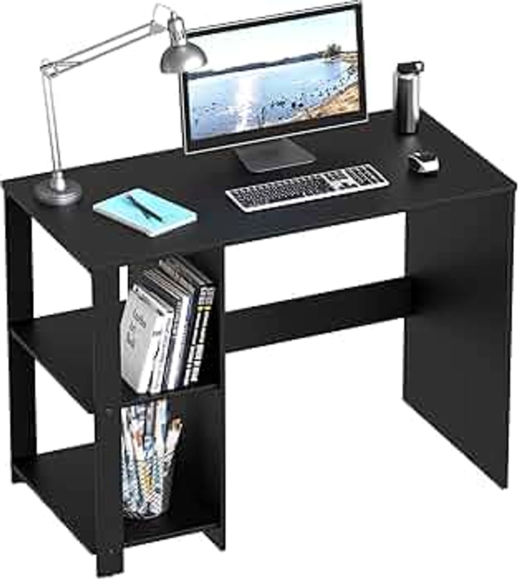 SHW Home Office Computer Desk with Shelves, Black