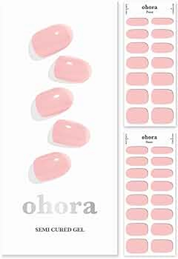 ohora Semi Cured Gel Nail Strips (N Tint Baby) - Works with Any Nail Lamps, Salon-Quality, Long Lasting, Easy to Apply & Remove - Includes 2 Prep Pads, Nail File & Wooden Stick