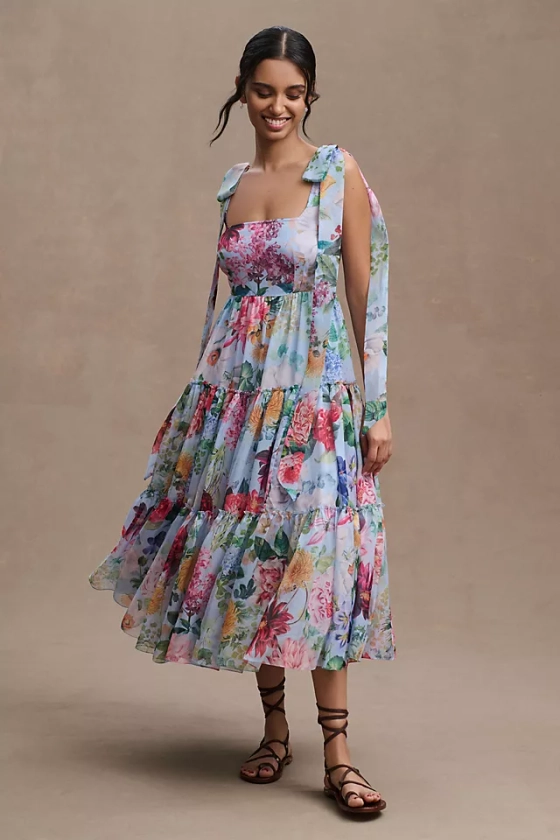 BHLDN Isabella Tiered Square-Neck A-Line Midi Dress