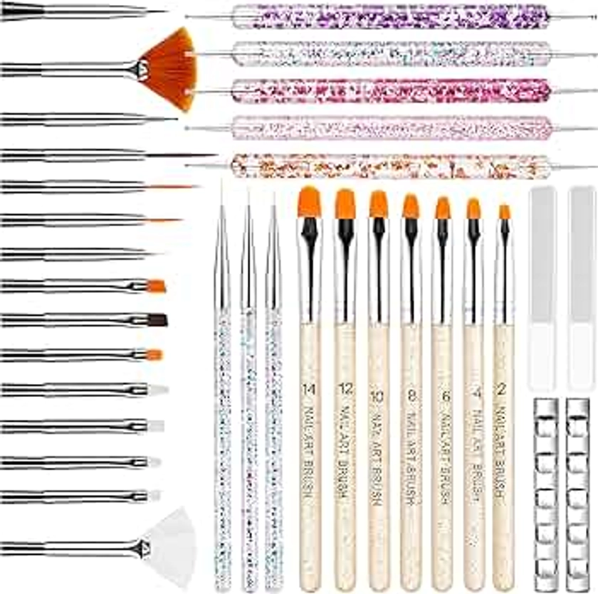 MYR 34Pcs Nail Art Brushes, Nail Art Brush Set, Nail Art Tools, including Nail Design Brushes, Nail Dotting Tool, Nail Drawing Pens, Nail Brush Brackets, Nail Nano Polishing Rubs