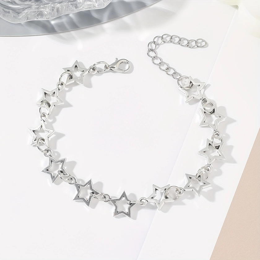 1pc Hollow Out Star Thin Chain Bracelet Elegant Alloy Hand Chain Bracelet Jewelry Decoration