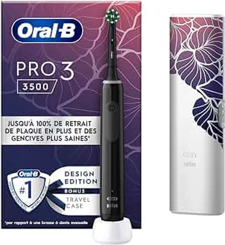 Oral-B Pro 3 3500 Brosse À Dents Électrique Noire, 1 Étui De Voyage, 1 Brossette