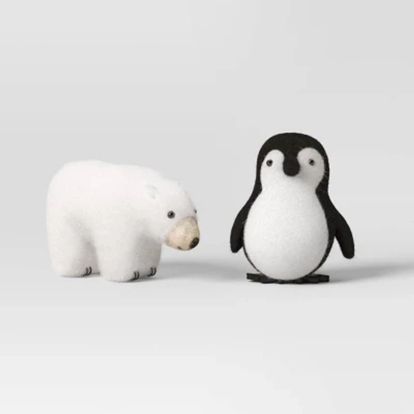 2pc Felted Wool Penguin and Polar Bear Christmas Animal Figurine Set - Wondershop™