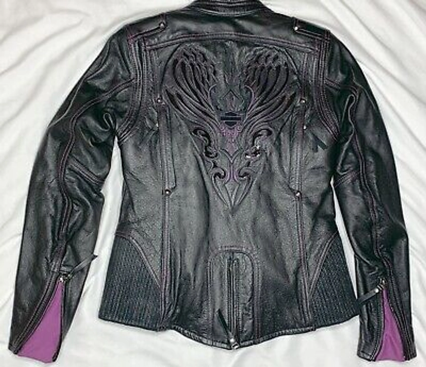 2012 NWT Harley Davidson Women's Misty Willow Black & Purple Leather Jacket XS