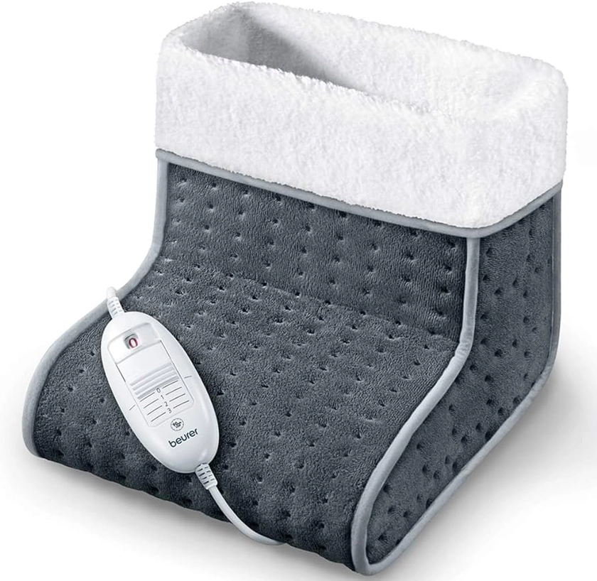 Beurer FW20UK Cosy Foot Warmer - Grey, Electric foot warmer for cold feet, 3 temperature settings, Cosy teddy fleece lining, Soft and breathable, Suitable up to shoe size 12.5, Washable lining