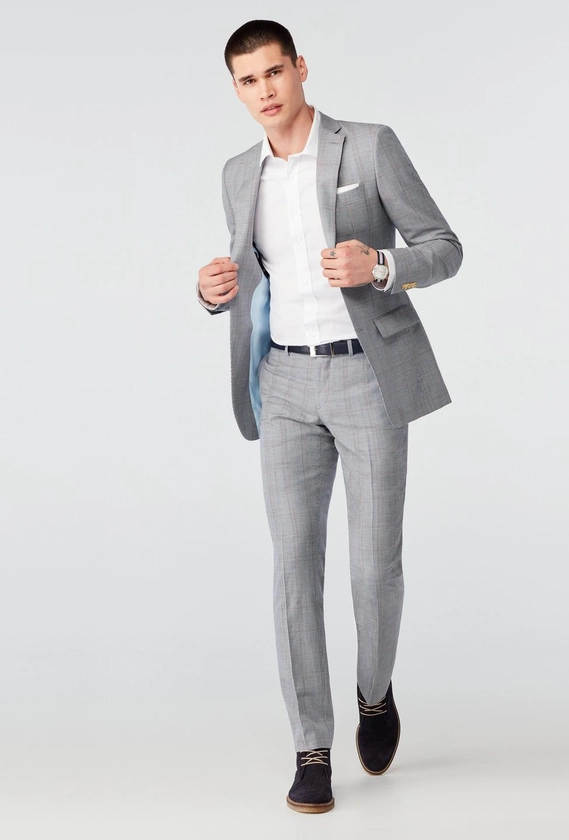 Men's Custom Suits - Southport Glen Plaid Blue and Ivory Suit | INDOCHINO
