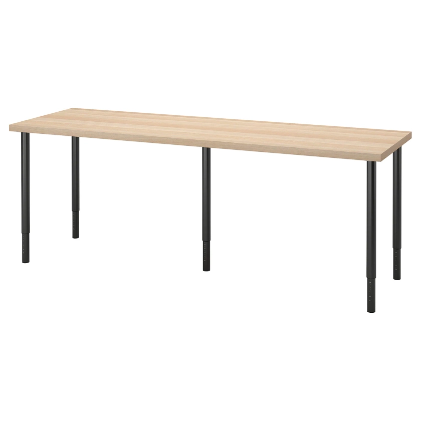 LAGKAPTEN / OLOV bureau, effet chêne blanchi/noir, 200x60 cm - IKEA