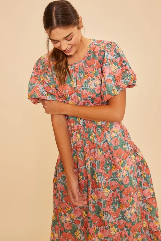 MIDI SHORT SLEEVE FLORAL DRESS