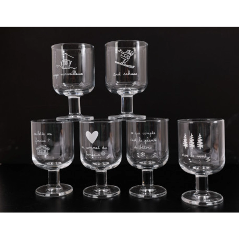 6 VERRES A PIED EMPILABLE "AU SOMMET DU BONHEUR"