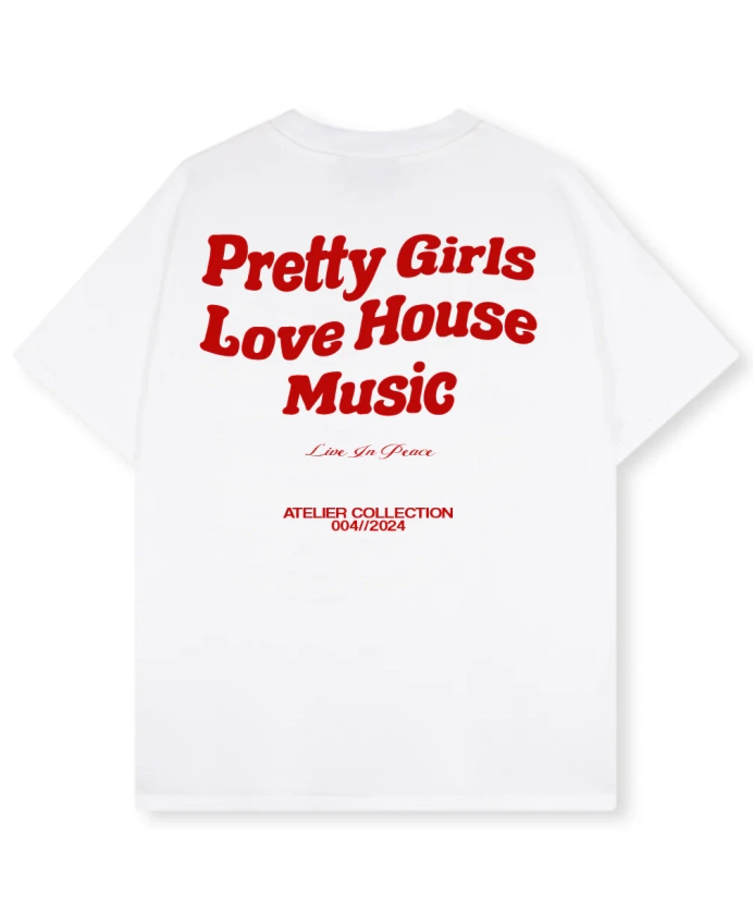 PRETTY GIRLS LOVE HOUSE MUSIC TEE RED [WHITE]