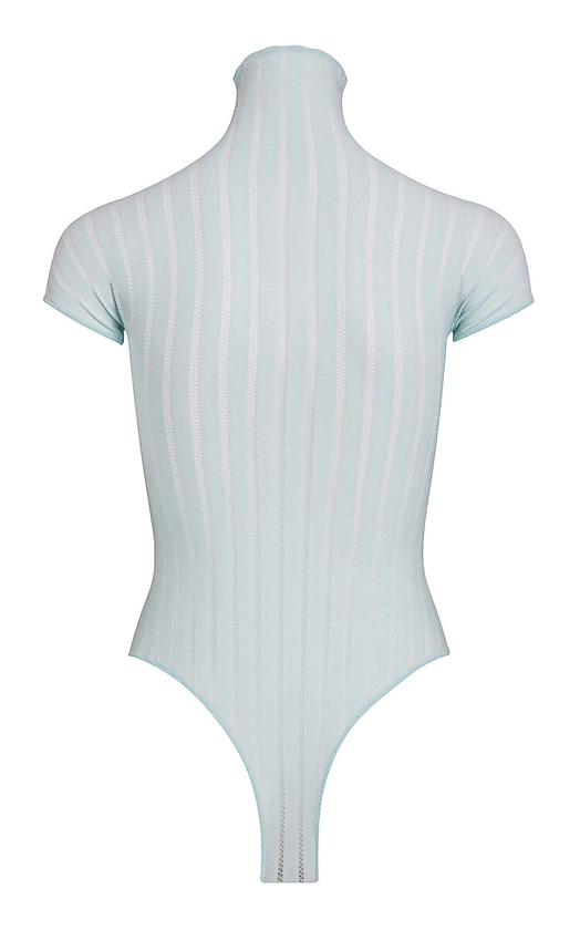 Stripe-Knit Turtleneck Bodysuit
