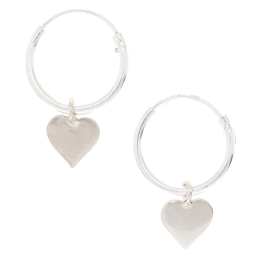 Sterling Silver 12MM Heart Hoop Earrings