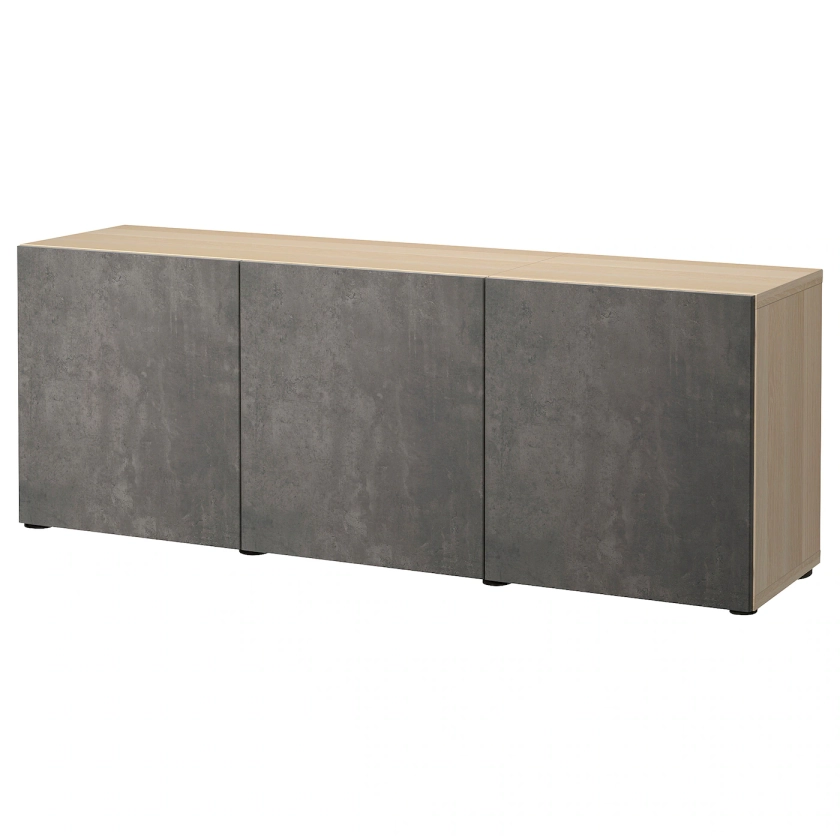 BESTÅ Storage combination with doors - white stained oak effect Kallviken/dark gray concrete effect 70 7/8x16 1/2x25 5/8 "