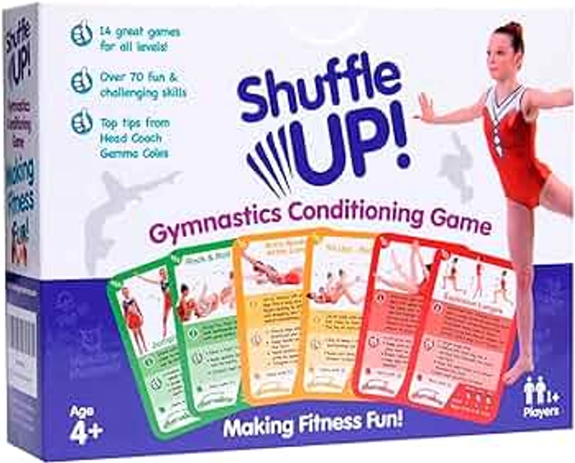 Shuffle Up Gymnastics Card Games - 70+ Fun & Active Skills Cards for Kids, Fitness Cards Develop Fundamentals, Stamina & Strength, Easy to Play for Kids | Multiple Skills Level Cards Include 2 Dices