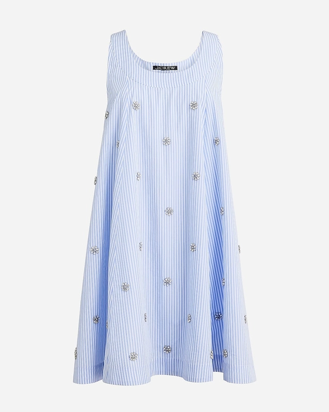 Collection embellished shift dress in cotton poplin