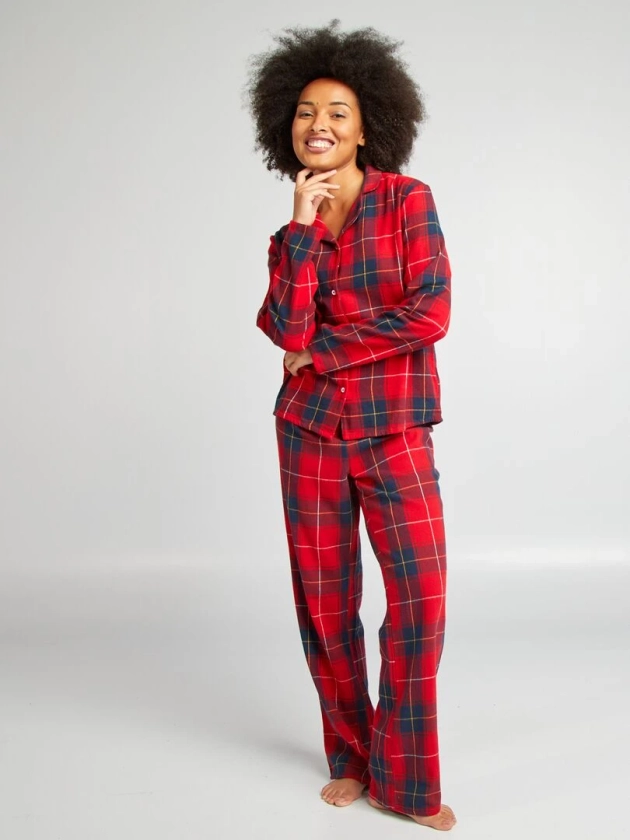 Ensemble pyjama chemise + pantalon à carreaux