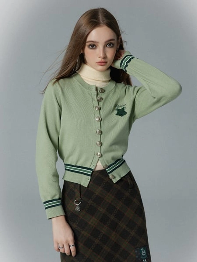 [$42.70]Slytherin Green Badge Embroidery Preppy Cardigan Harry Potter and KYOUKO Collaboration
