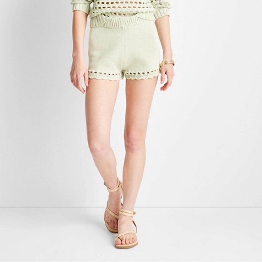 Women's Mid-Rise Open Stitch Sweater Shorts - Future Collective™ with Jenee Naylor Light Green