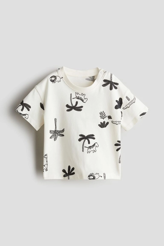 Cotton jersey T-shirt - Round neck - Short sleeve - White/Palm trees - Kids | H&M GB