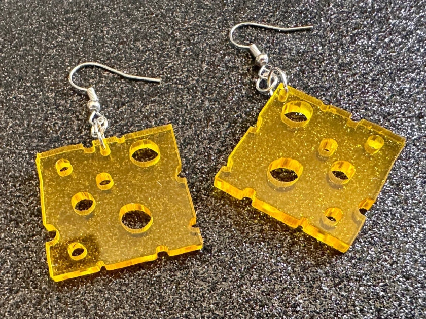 Cheese Slice Earrings: Laser Cut Acrylic Cheese, Dairy, Cow, Swiss Cheese, Slices, Food Earrings, Gifts for Her/him/them - Etsy