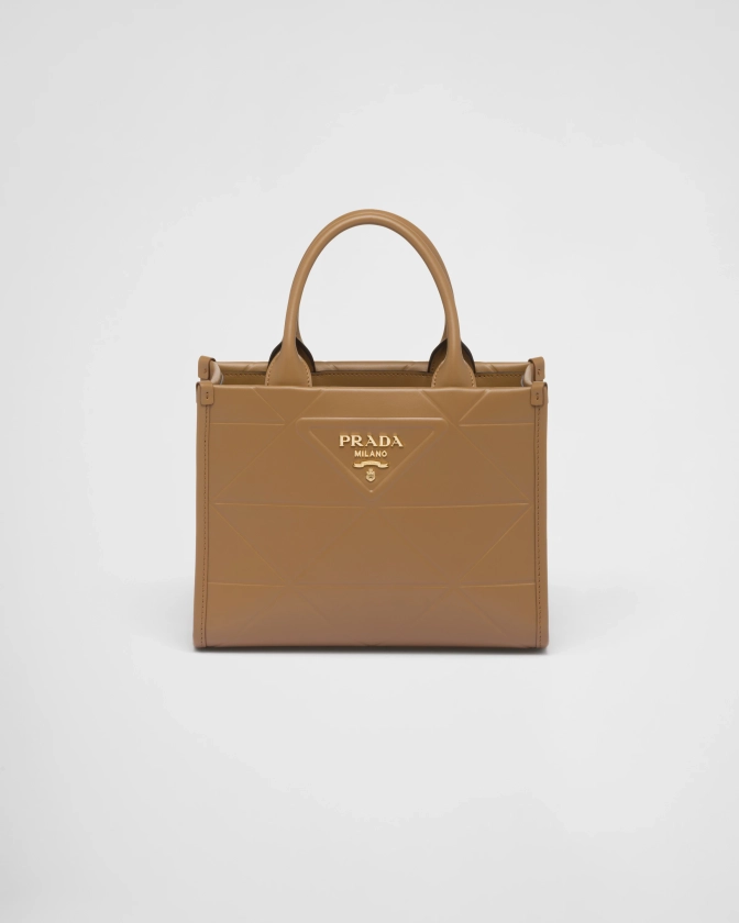 Caramel Mini Prada Symbole Leather Bag With Stitching | PRADA
