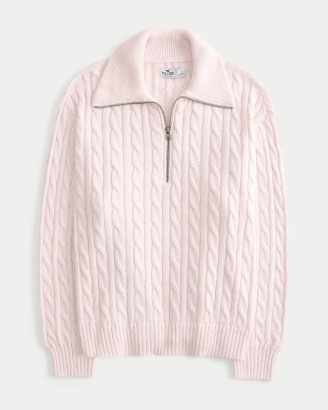 Women's Oversized Cable-Knit Half-Zip Sweater | Women's Tops | HollisterCo.com