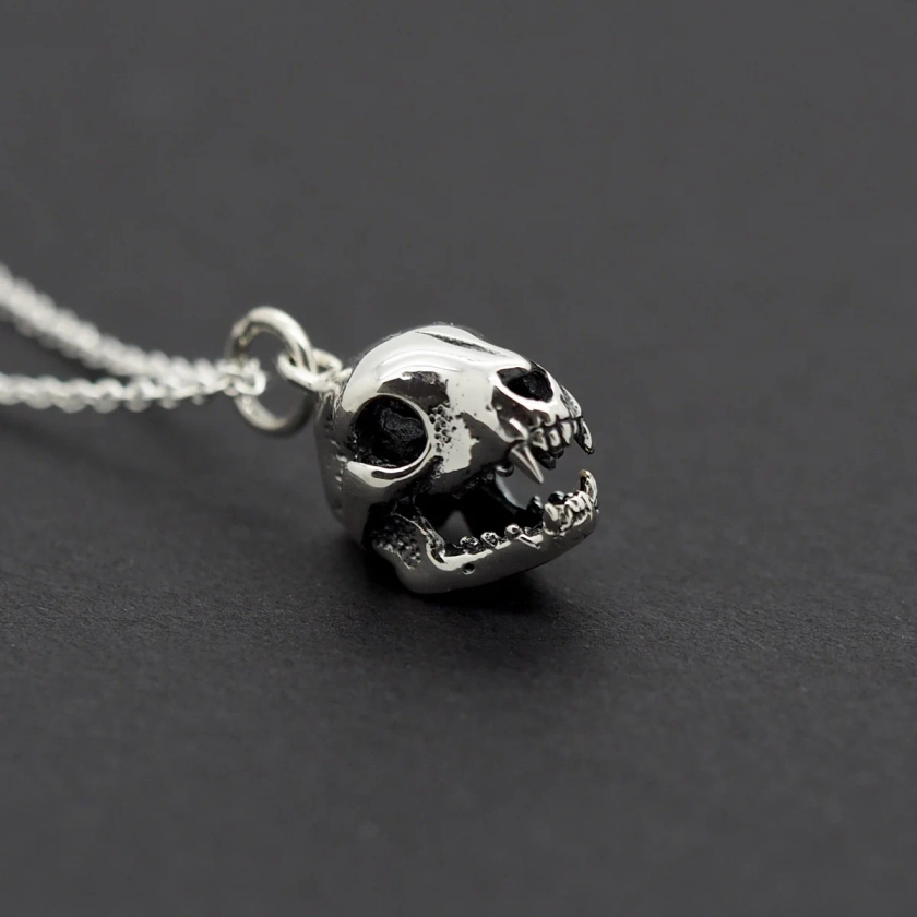 Sterling Silver Cat Skull Necklace