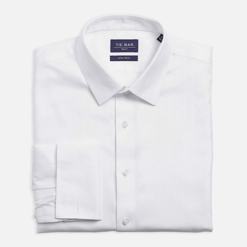 Herringbone Tuxedo White Non-iron Dress Shirt | Cotton Shirts | Tie Bar