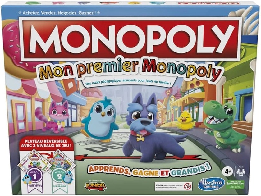 Hasbro Gaming Mon Premier Monopoly, Jeu de Plateau pour Enfants, dès 4 Ans, Plateau réversible, Outils pédagogiques pour Jouer en Famille A2202022 Taille Unique Multicolore