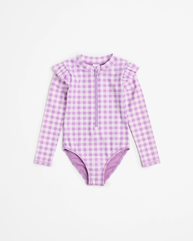 Frill Surf Swimsuit - Purple gingham