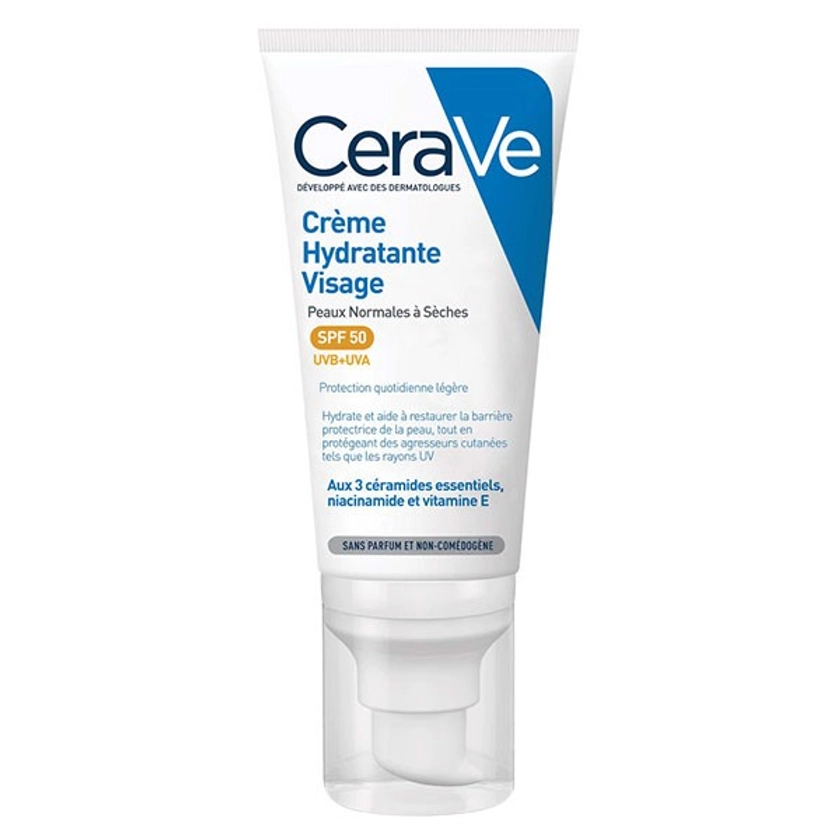 CeraVe Crème Hydratante Visage SPF 50 pour Peaux Normales à Sèches 52 ml | Pas cher